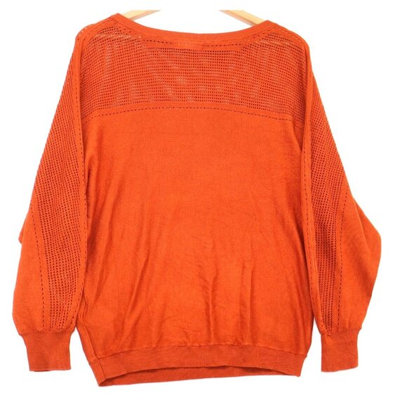 Y2K Guess Los Angeles Womens Orange XS Knit Sweater Rhinestone Mesh Tomato Girl - Picture 8 of 9